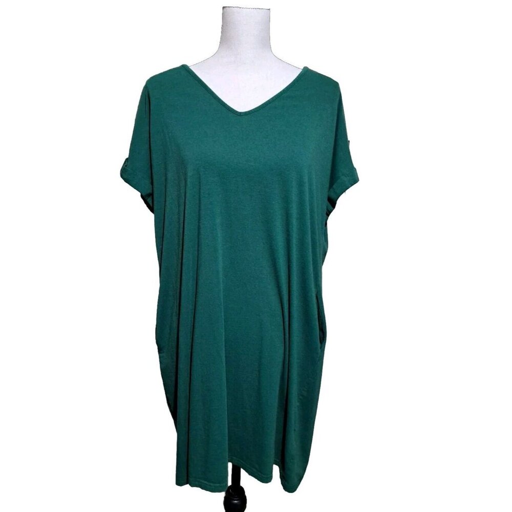 Weaczzy Womens Green Summer Cap Sleeve Flowy Shift Dress SZ Large 2 Side Pockets